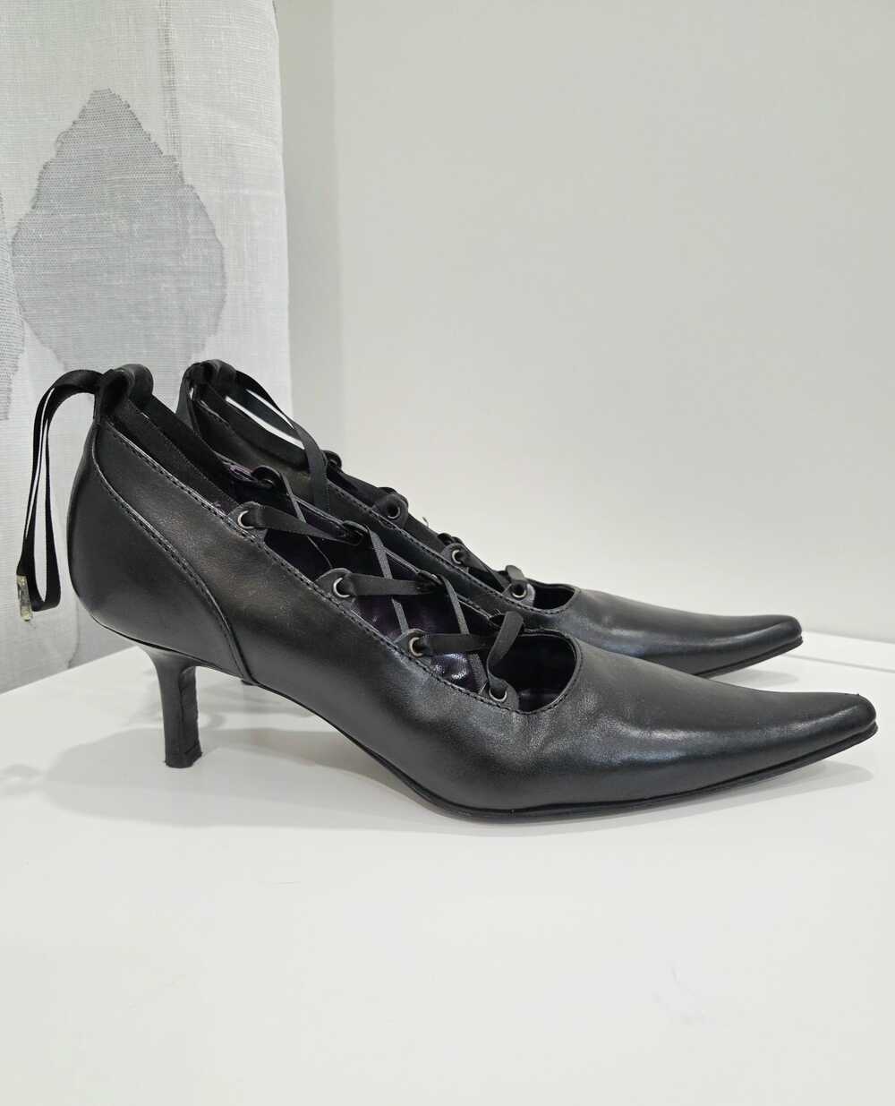 Vintage black leather witchy Y2K heels, Bronx, 2.25 in heel | size 36